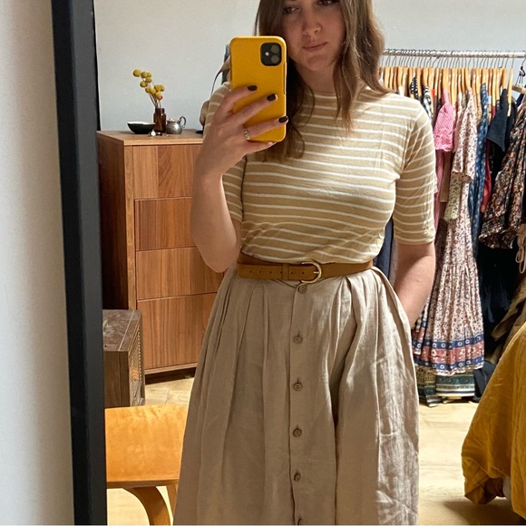 Vince | Striped Elbow Length Tee | Chamomile & White | XS - Picture 5 of 9